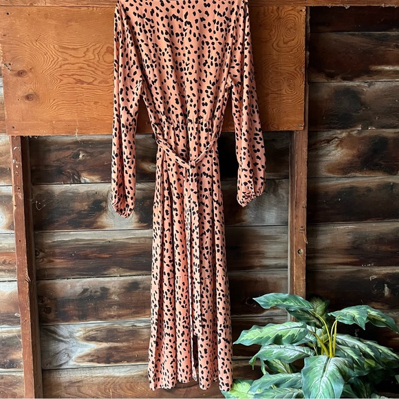 Pink and black elastic waist dress / brushy brushstroke leopard cheetah animal - Picture 3 of 9